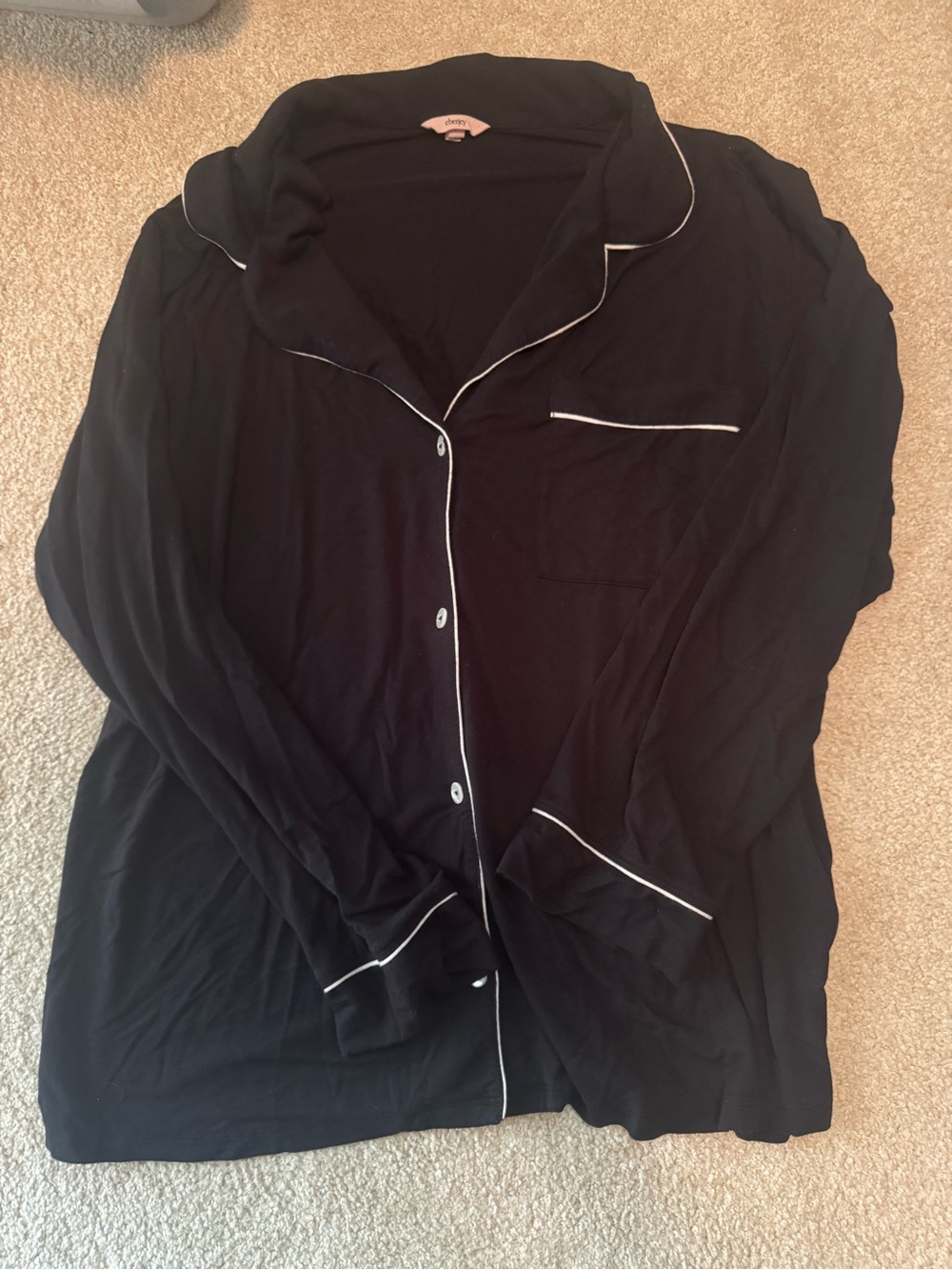 Eberjey Black Long-Sleeve Piped Pajama Top and Shorts Set
